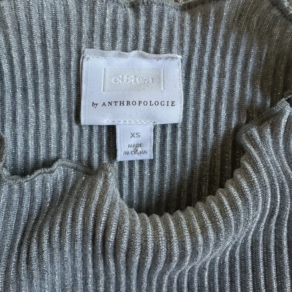 Anthropologie Ett Twa Crepuscule Silver Ribbed Metallic Top Minimalist Neutral - Image 3