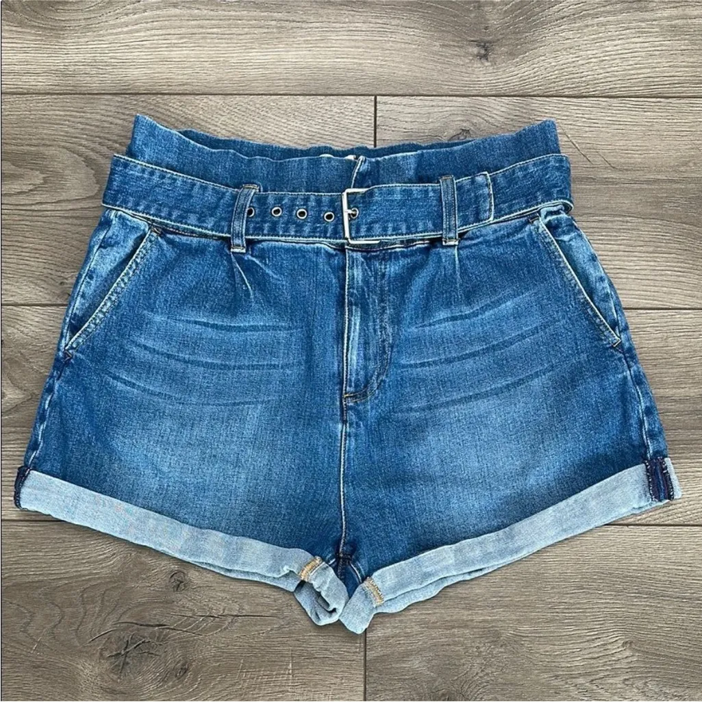 Alice + Olivia Rosemary High Rise Belted Stretch Blue Jean Shorts Size 31 - Image 2