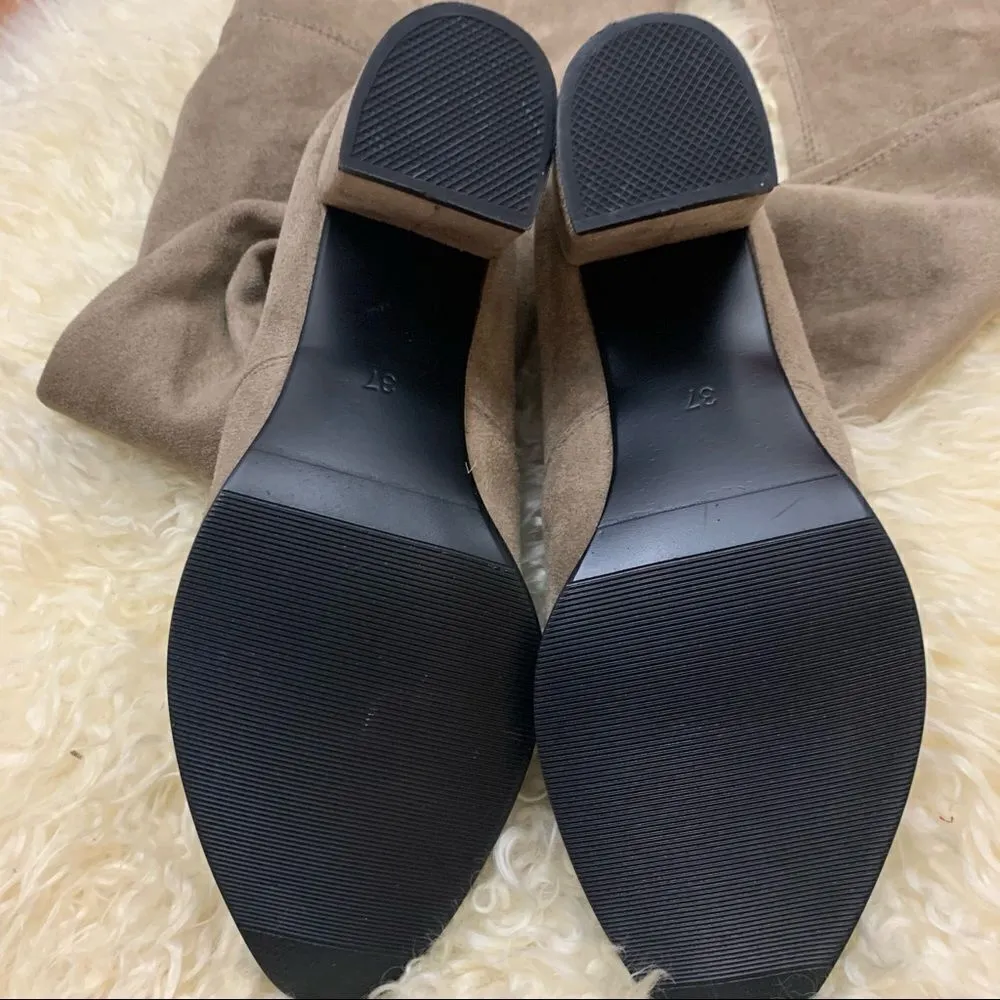 Over the knee stretch vegan suede heeled boots tan Tan Size 6 - Image 5