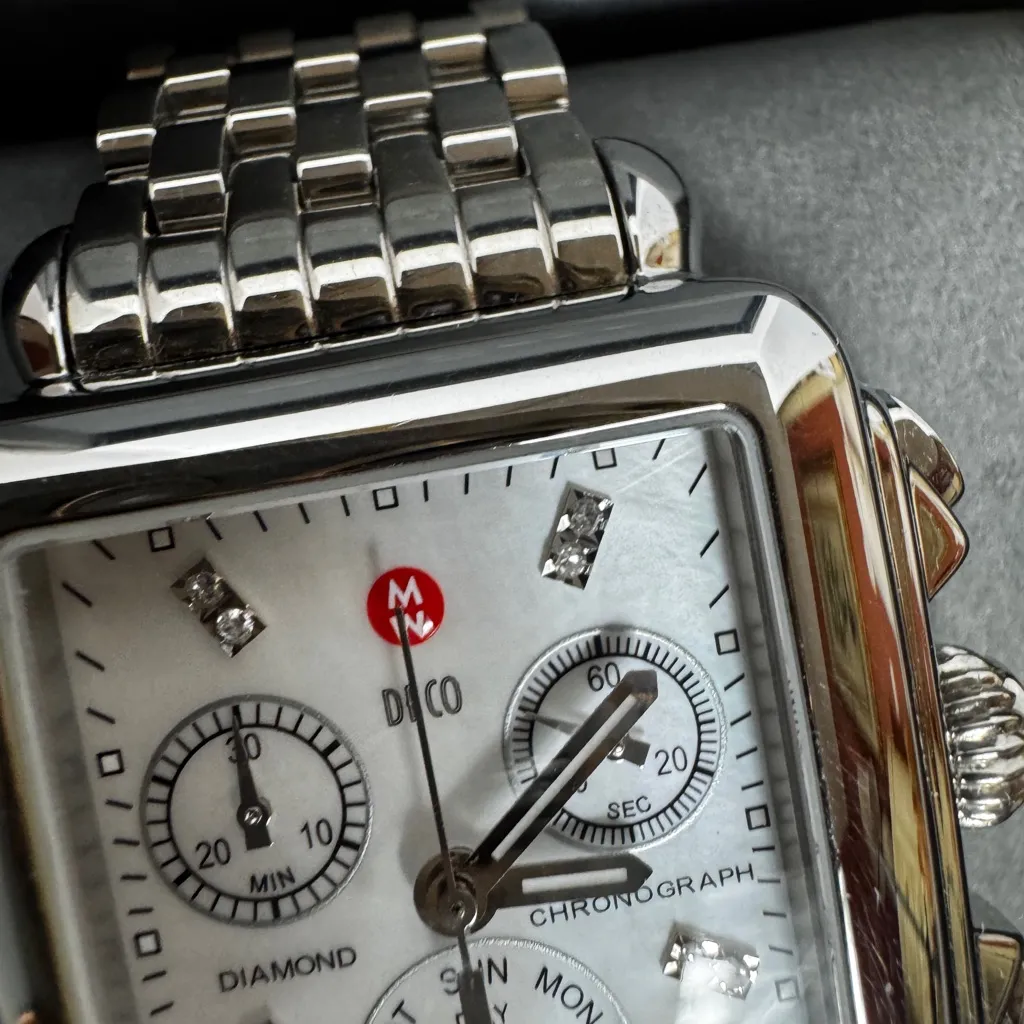 Michele Deco Chronograph Diamond Dial Women's Silver Watch - Image 8