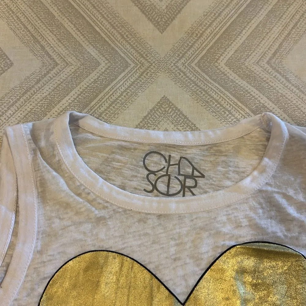 Chaser Women’s Sheer White Tank Top with Metallic Gold Heart - Size S - Image 4
