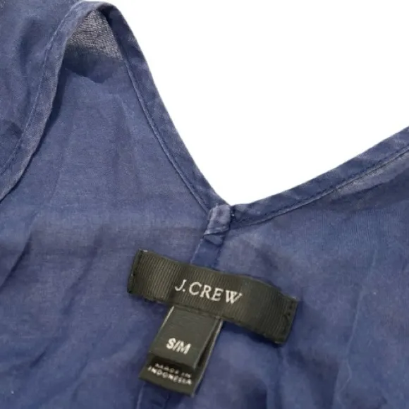 J.Crew Navy Blue V-neck Handkerchief Asymmetrical Hem Cotton Dress Size S/M - Image 6