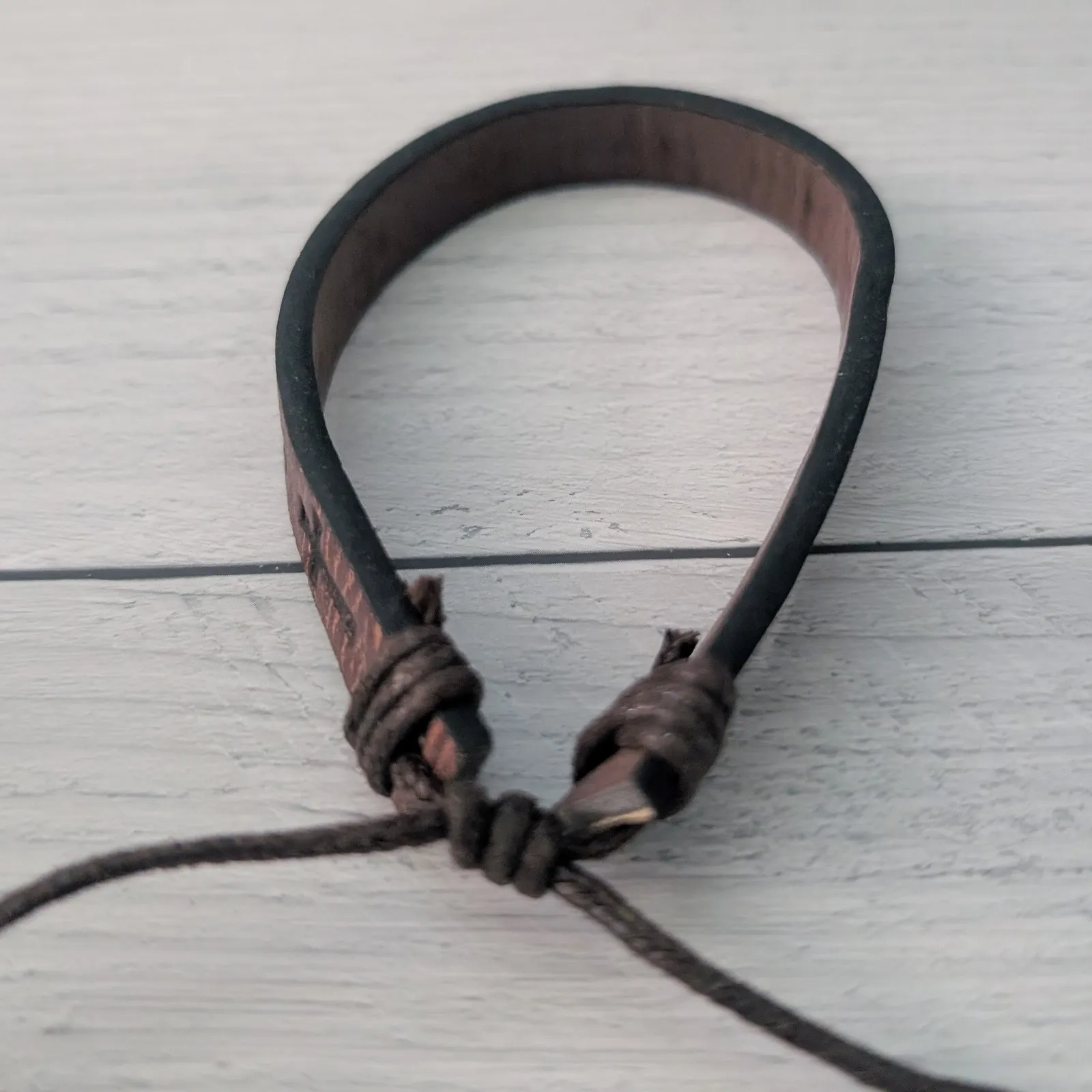 Brown Adjustable Bracelet with Embossed Cross - Image 8