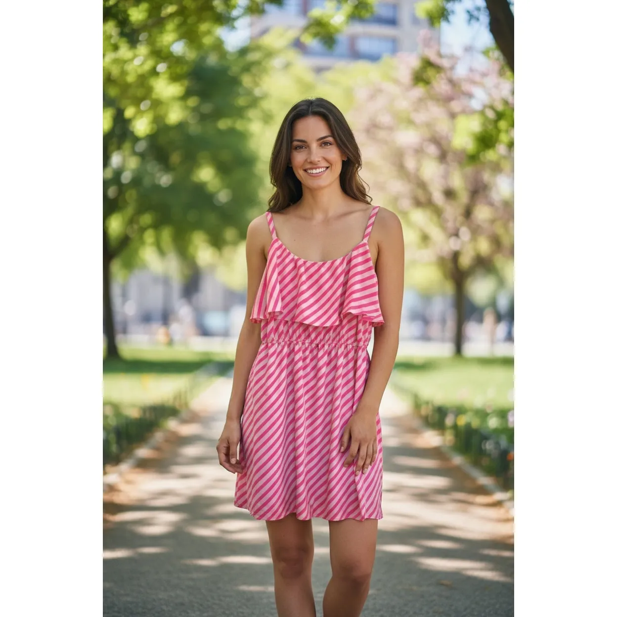 American Rag Laguna dress 1X coral striped ruffle shift spaghetti strap NEW - Image 2