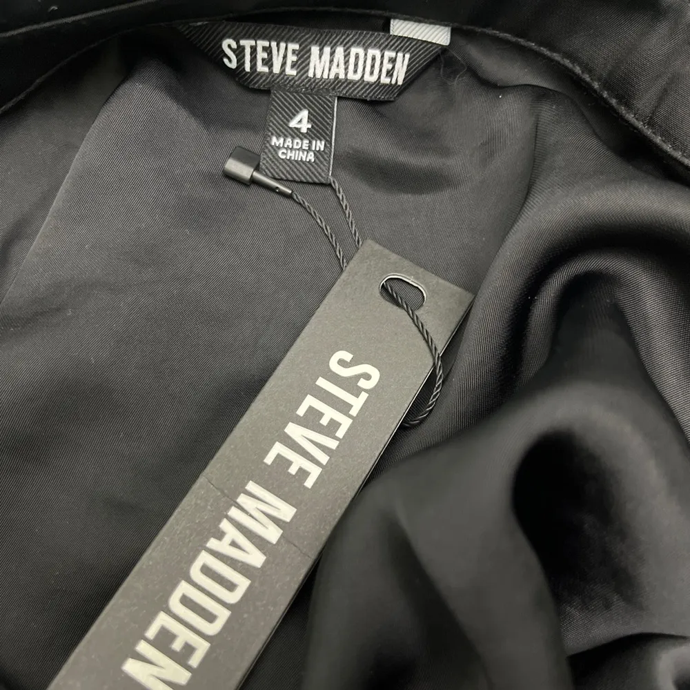 NWT Steve Madden Black Satin Belted Button Down Midi Dress Women’s Size 4 - Image 6