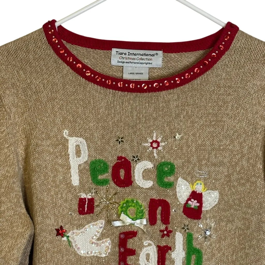 Tiara International Christmas Collection Peace On Earth Holiday Sweater Large - Image 2