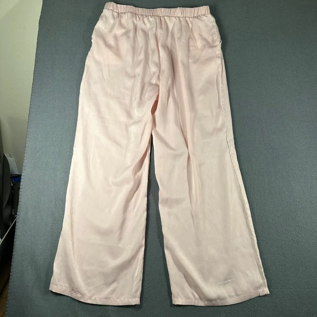 Jason Wu M Light Pink Satin Lounge Pajama Pants White Trim Pull On Pockets - Image 7
