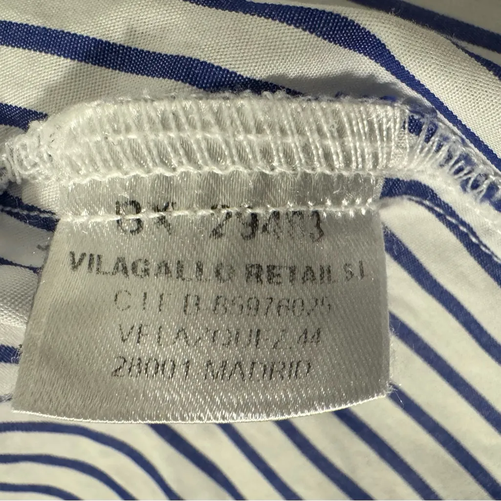 VILAGALLO Telma Blue Shirt Striped Button Up Mesh Sparkle Detail Size 40 US MED - Image 9