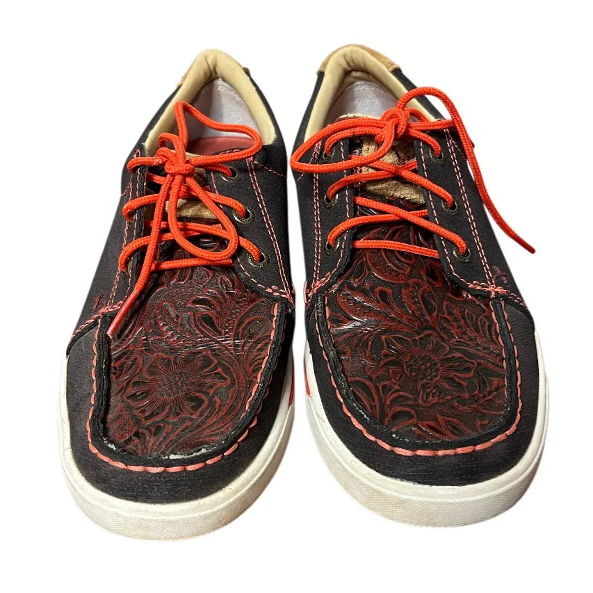 TWISTED X Lace Up Shoes Moc Toe Leather Canvas Red Trim Rubber Sole Women Size 7 - Image 7