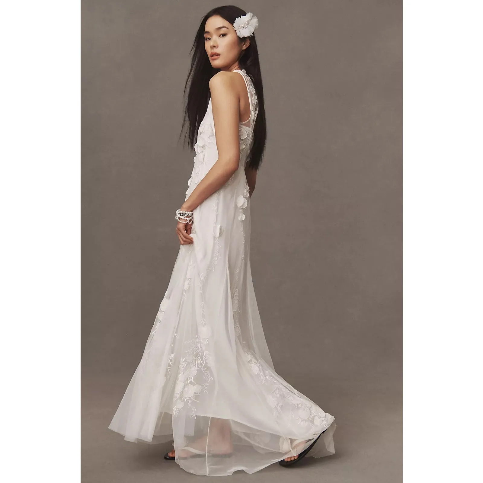 BHLDN Calla Ivory Floral Tulle Appliqué Maxi Dress NWT Size Medium - Image 11