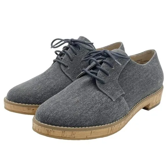 14th & Union Gray Linen Canvas Cork Oxford Lace-Up Loafer Shoe Women's Size 8.5 - Image 5