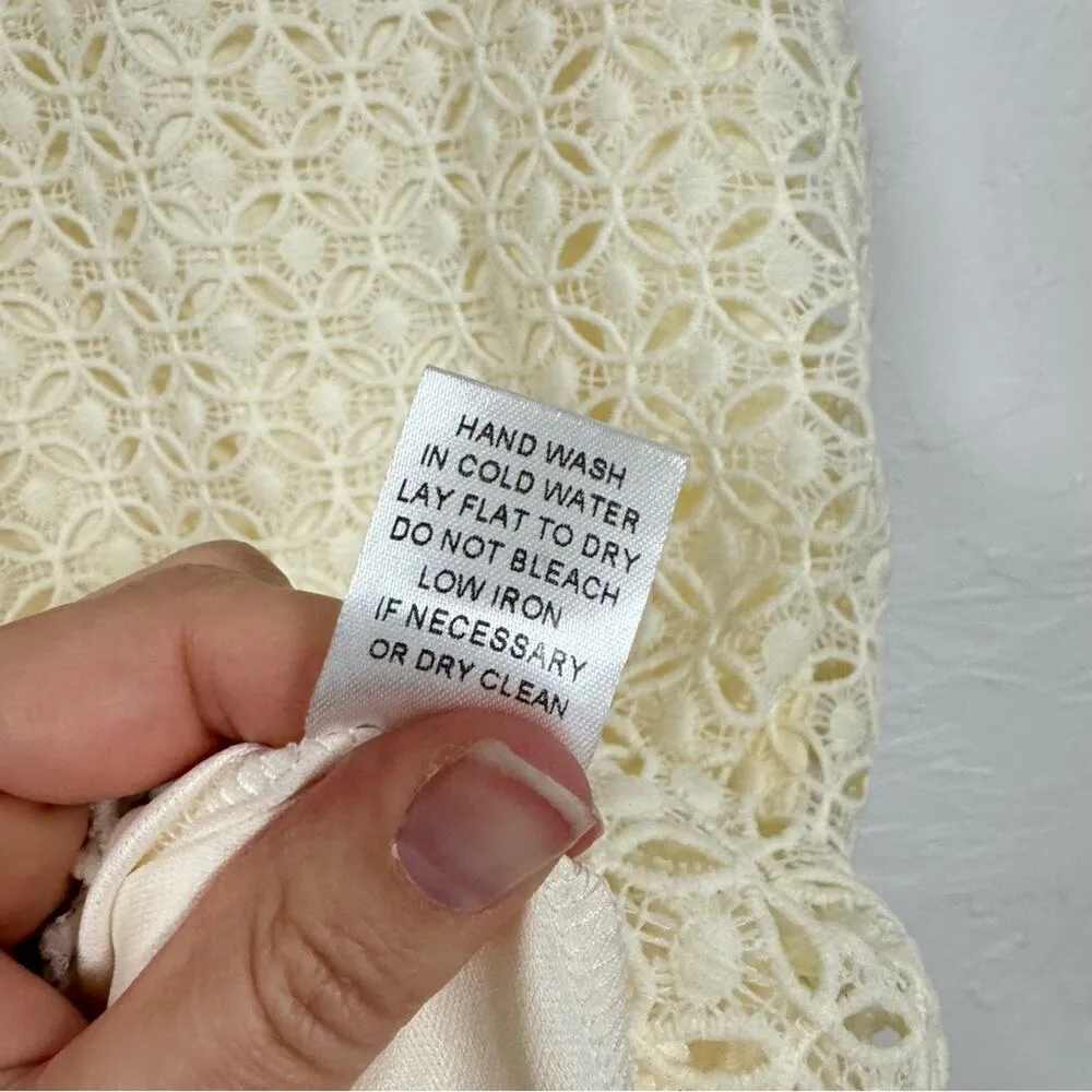 Ellison Cream Crochet Knit Mini Sheath Dress Womens M Eyelet Lace Beachy Boho Size M - Image 5