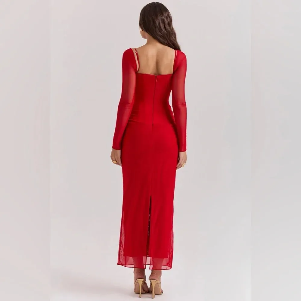 House of CB Katarina Scarlet Long Sleeve Maxi Dress - Image 7