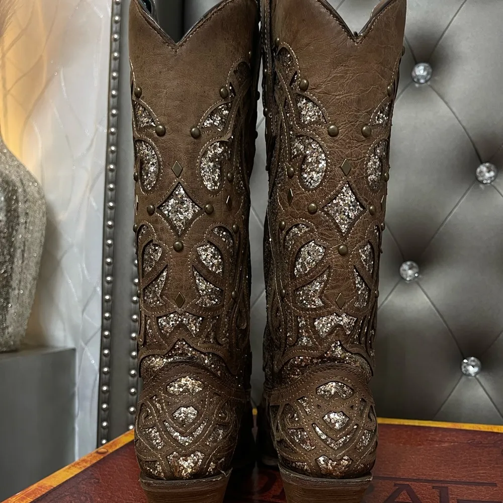 Corral brown and gold glitter boots - Image 6