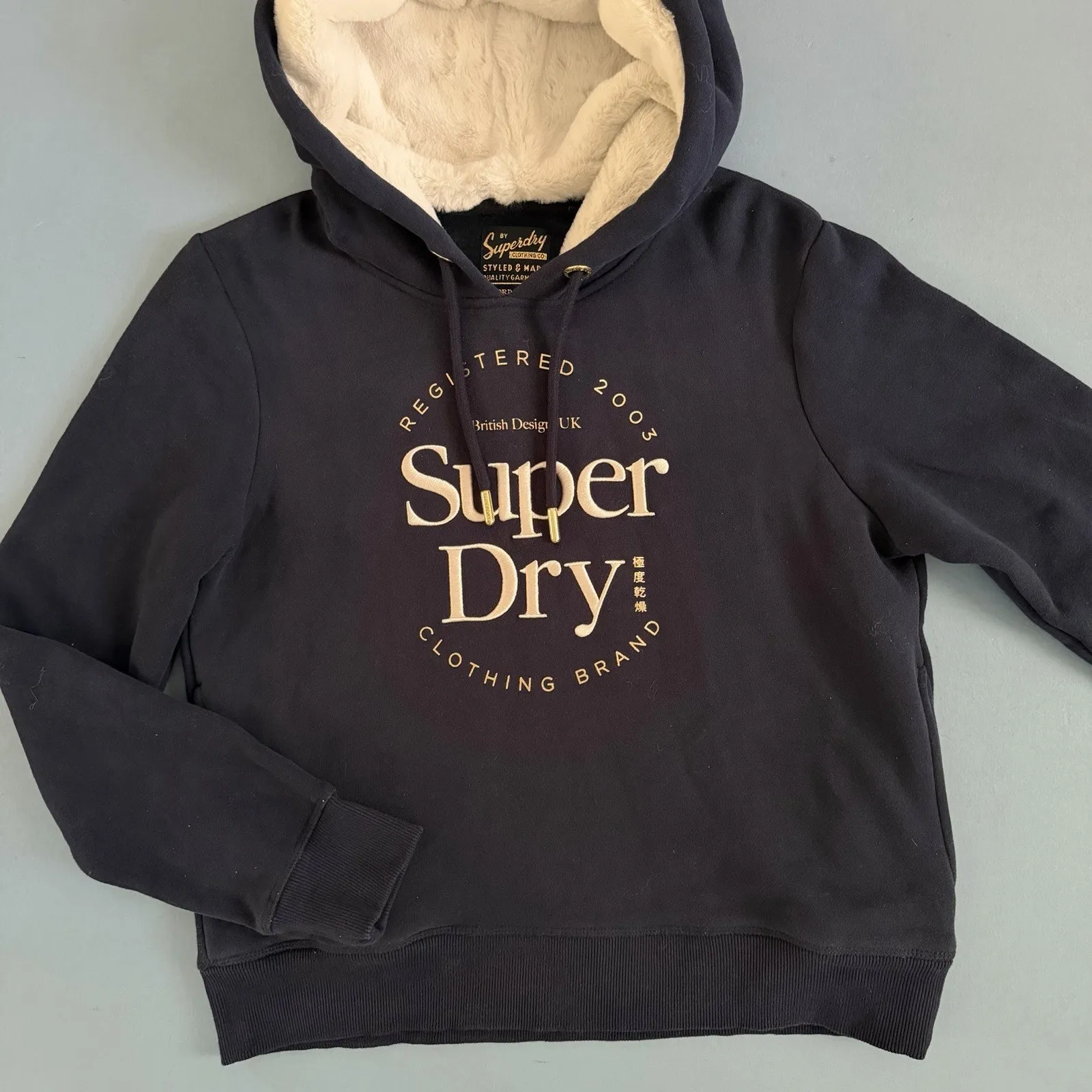 Superdry Luxe Metallic Logo Nautical Navy Hoodie Womens Sweatshirt - Image 5
