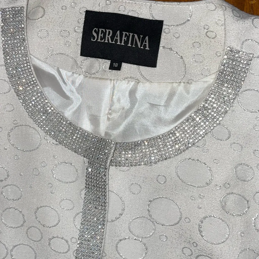 Elegant Cream Midi Skirt and Jacket Set White Size 18 - Image 13