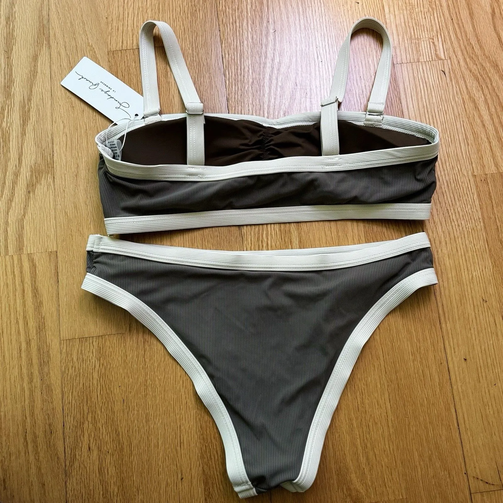 Sundays Brunch Women's Two Piece Swimsuit Wandering In Paris Brown White Sz L Size L - Image 2