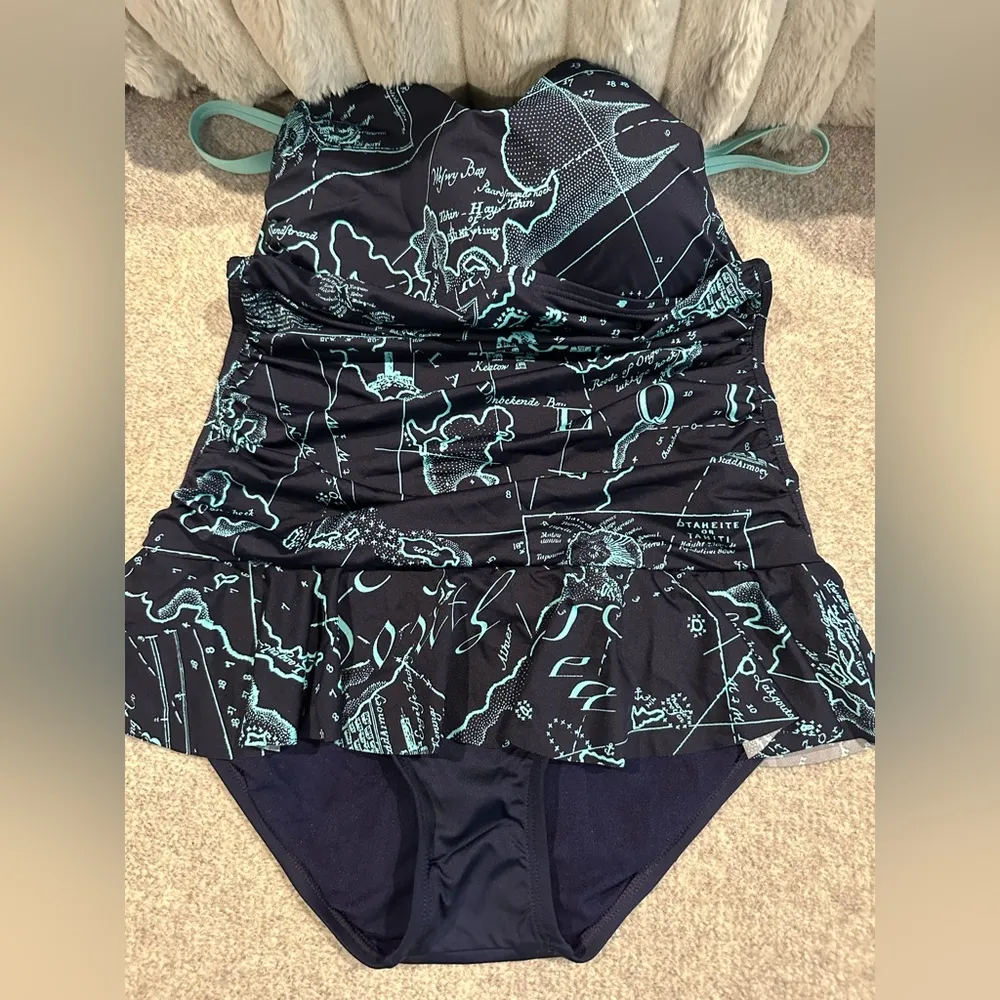 New with tags one piece swimsuit| vintage map/ sweetheart it’s cup size 4 blue - Image 3