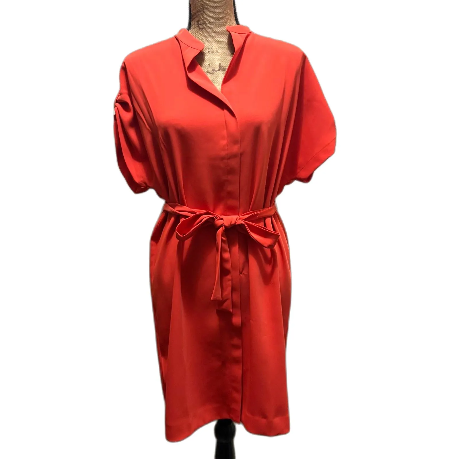 Ann Taylor Tie Waist Dolman Shirt Dress Orange Business Casual‎ Size MP - Image 2