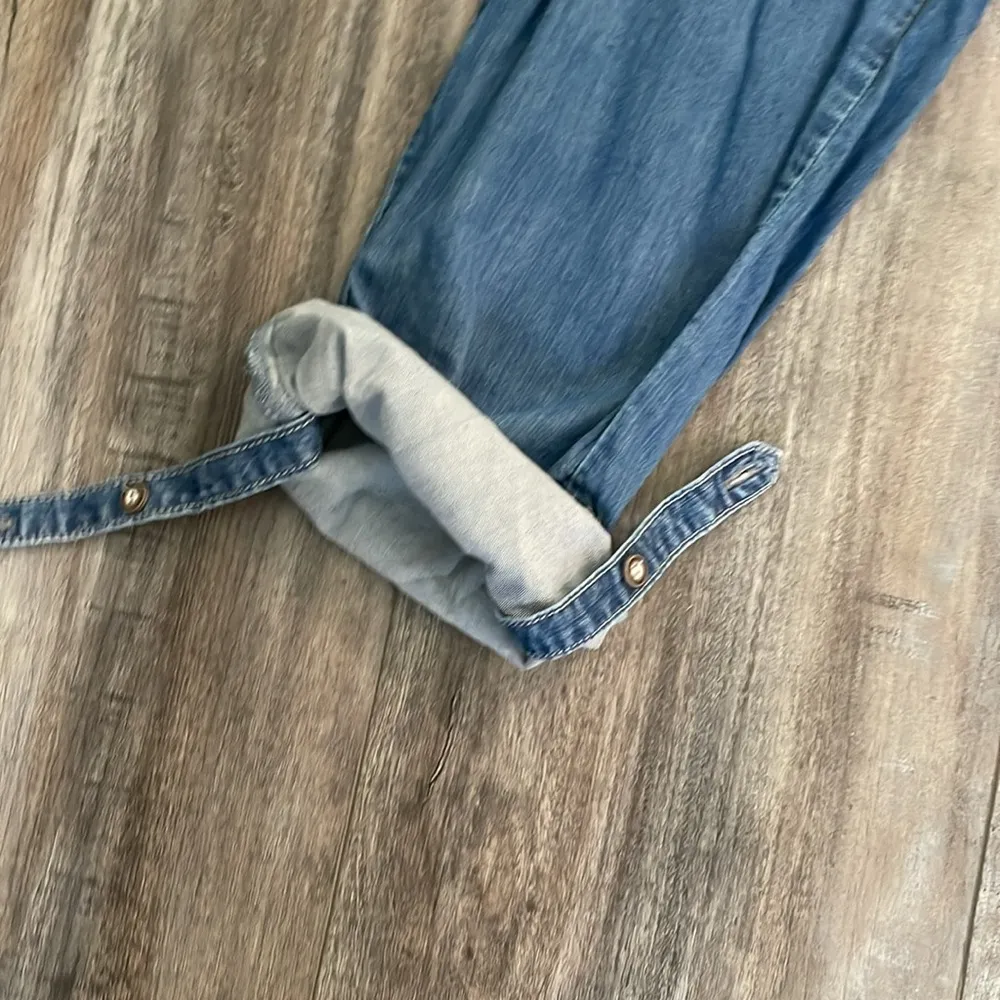 ANTHROPOLOGIE HOLDING HORSES Eyelet Chambray Denim Jean Jumper Overalls Jumpsuit - Image 7