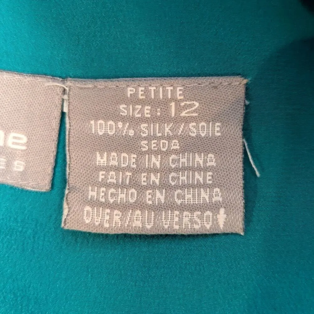 90s Vintage Liz Wear Silk Short Sleeve Shirt Dress Green - Image 5