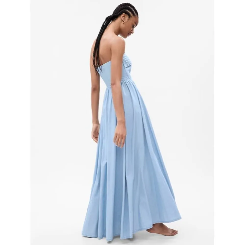 NWT Gap × LoveShackFancy Chambray Corset Maxi in Light Wash Strapless Dress 0 Blue - Image 4