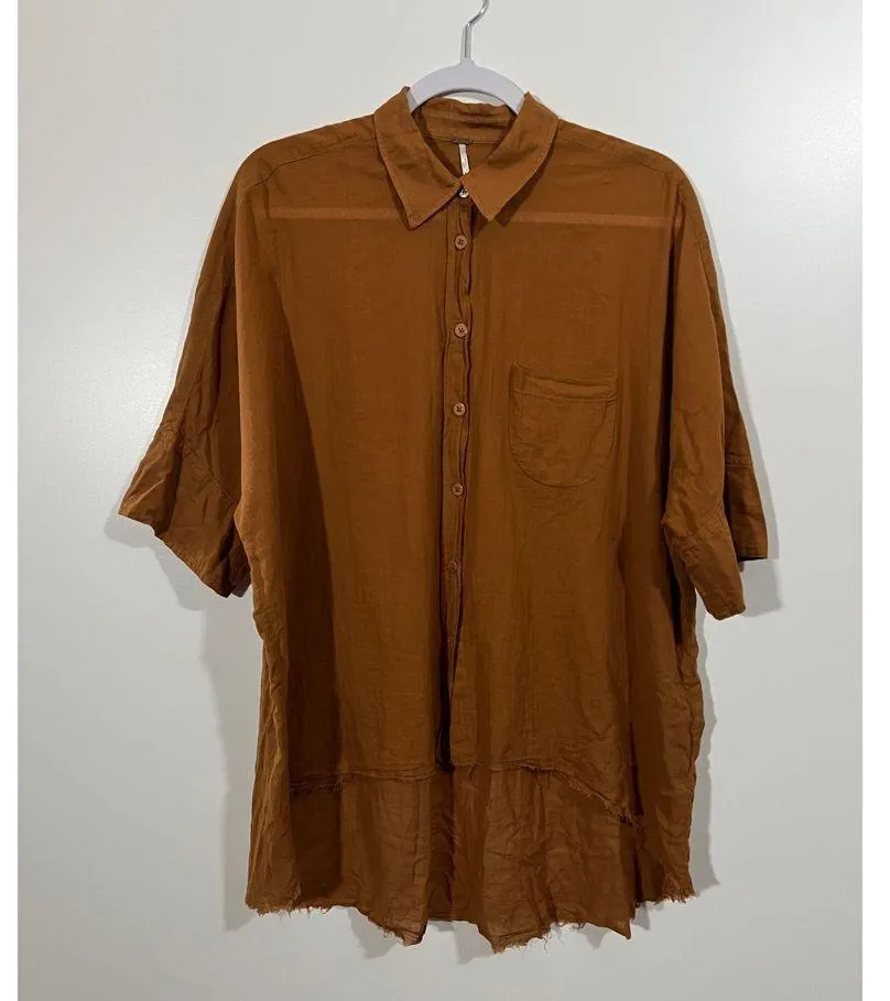 Free People Best of Me Button Down Shirt in Bronze Oversized Size XS - Image 2