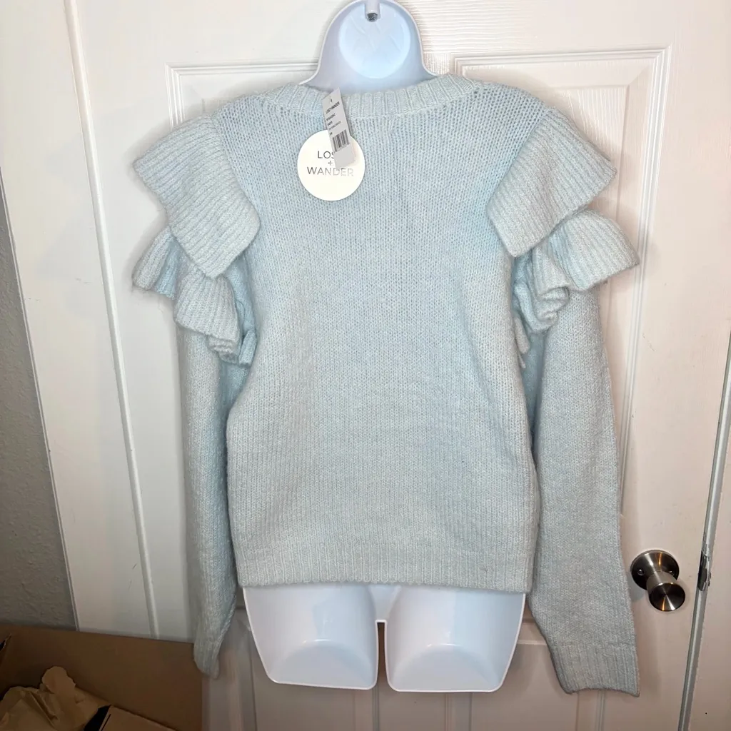 Lost + Wander Stay Humble Sweater Exaggerated Ruffle Baby Blue S / M NWT - Image 10