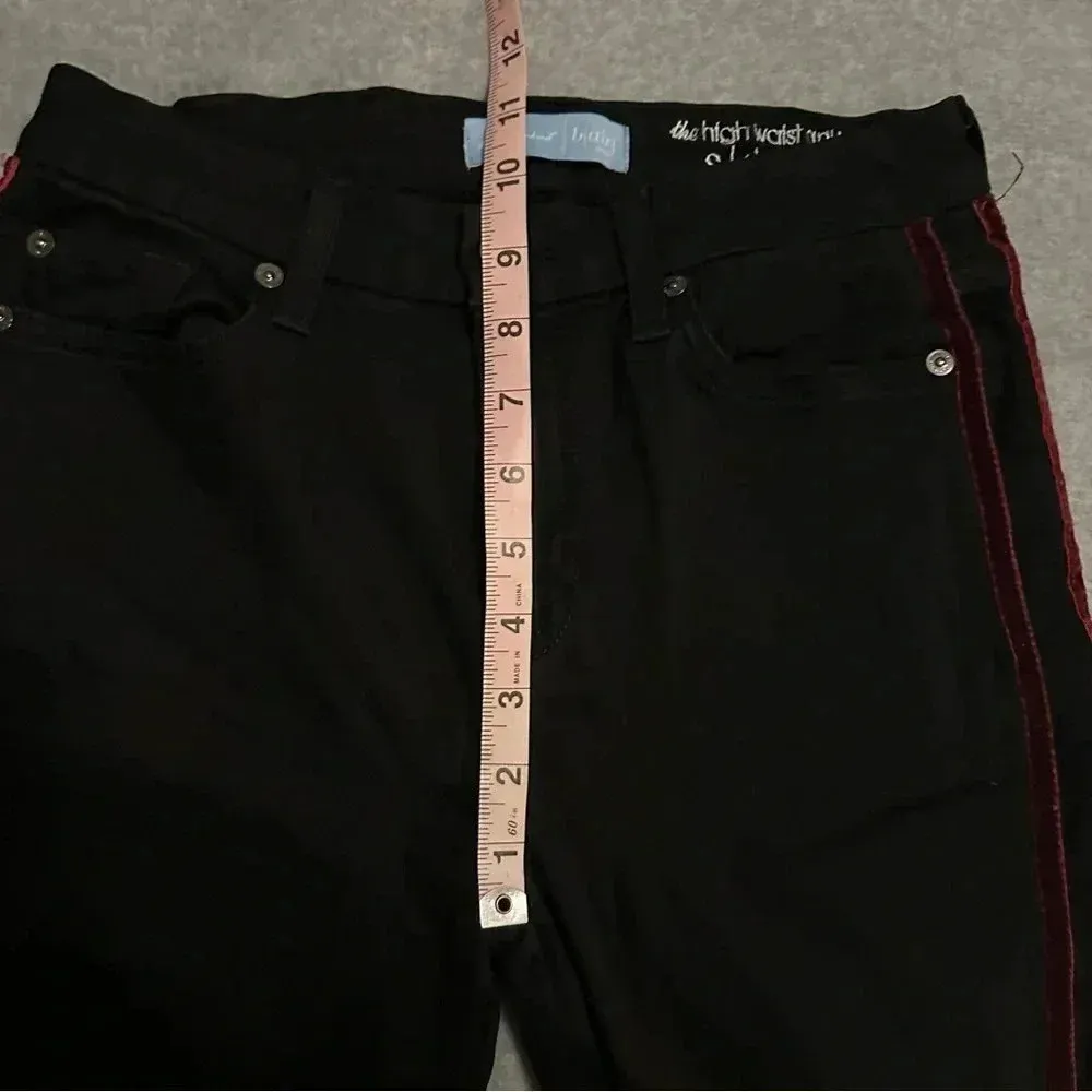 7 for All Mankind b(air) high waist ankle skinny black maroon suede trim size 27 - Image 6