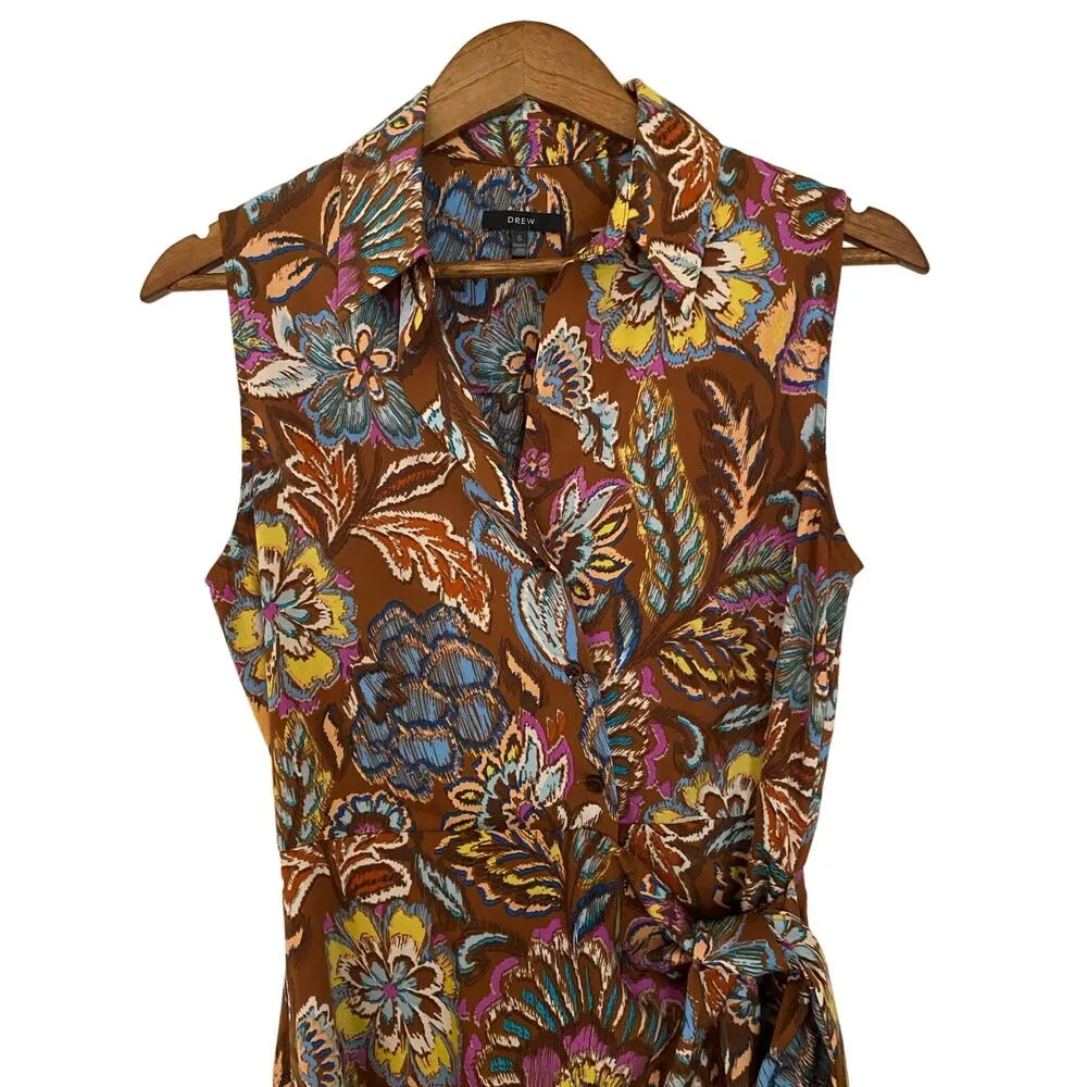 Drew Brown Paisley Floral Collared Wrap Dress Purple Yellow Mini Career Small - Image 8