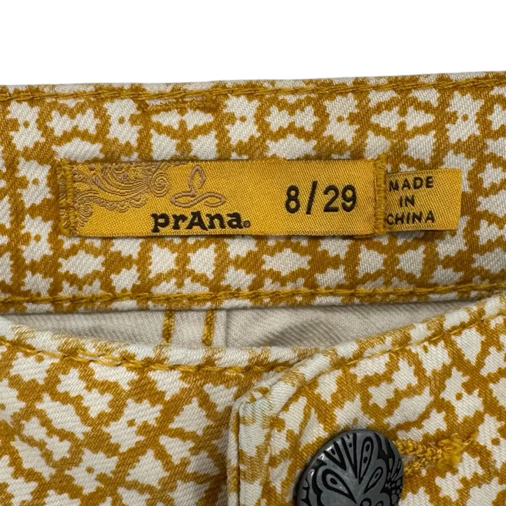Prana Kara Marigold Mixer Mustard Cream Patterned Pants Size 6 28 Straight Leg - Image 3