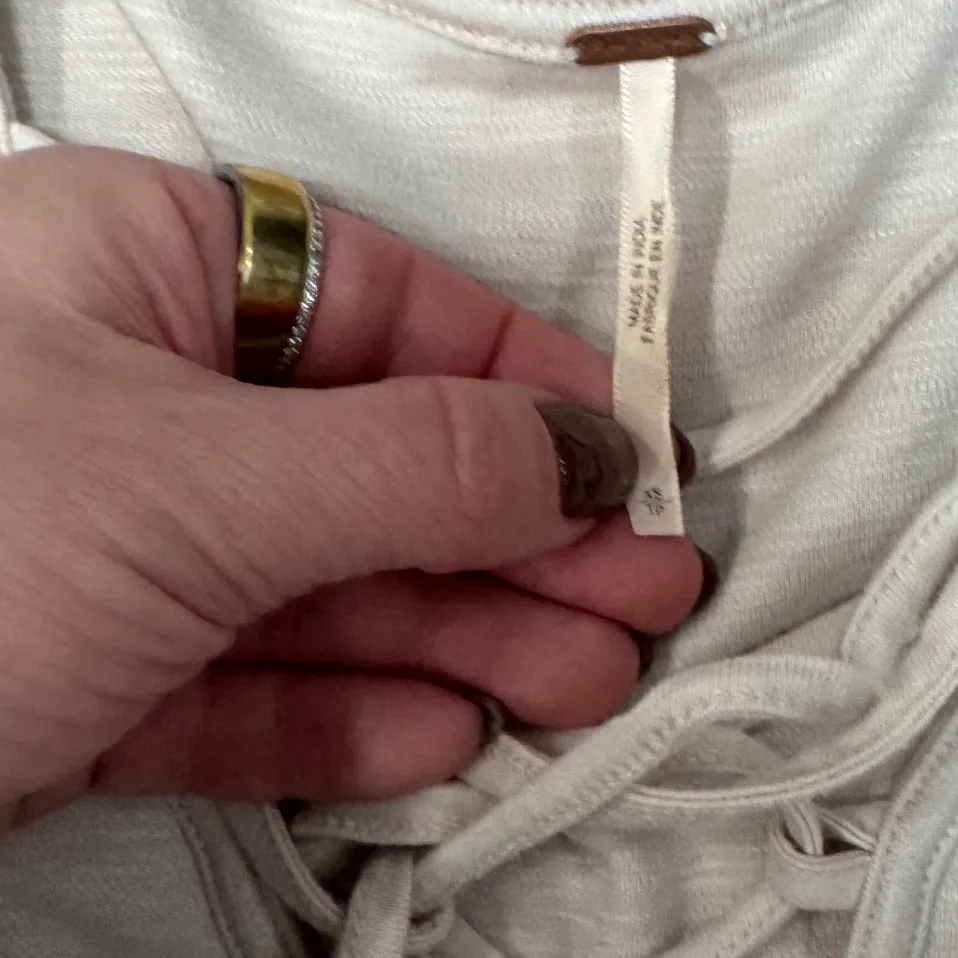 Free People Long Sleeve Lace Up V Neck Top Light Gray Size XS - Image 3