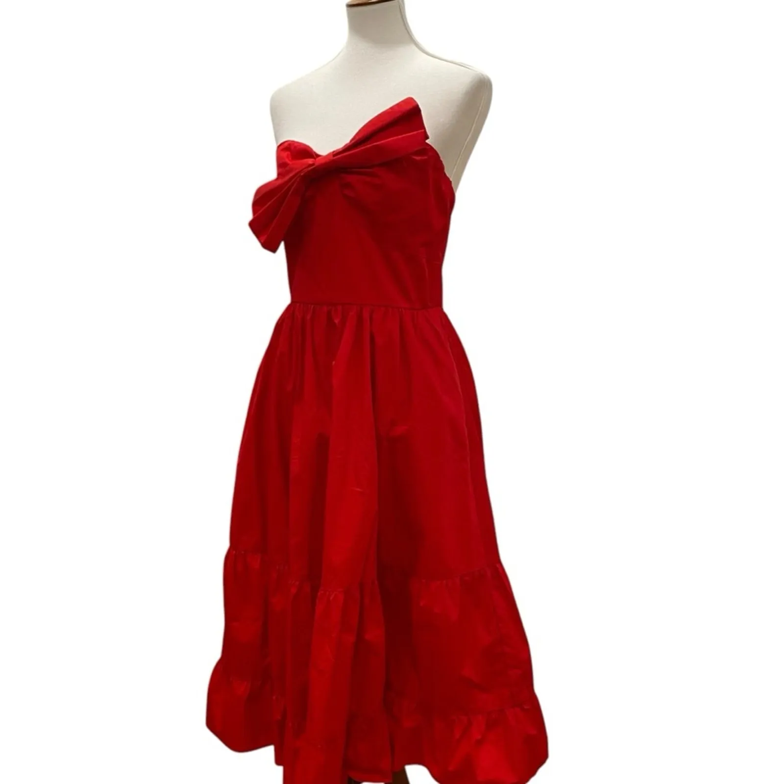 Fate Strapless Dress Large Midi Red Retro Cocktail Bow Party Valentine's Day 50s - Image 3