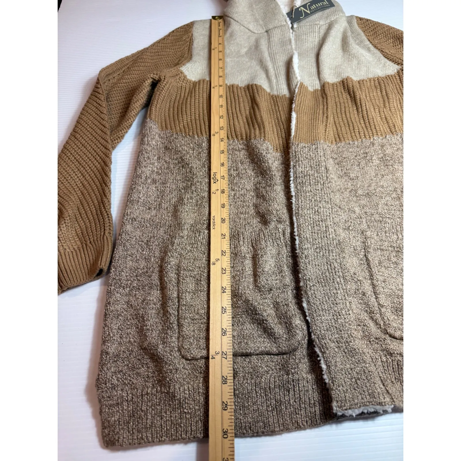 Natural Reflections Womens‎ M Camel Brown Knit Hooded Open Front Cardigan - Image 2