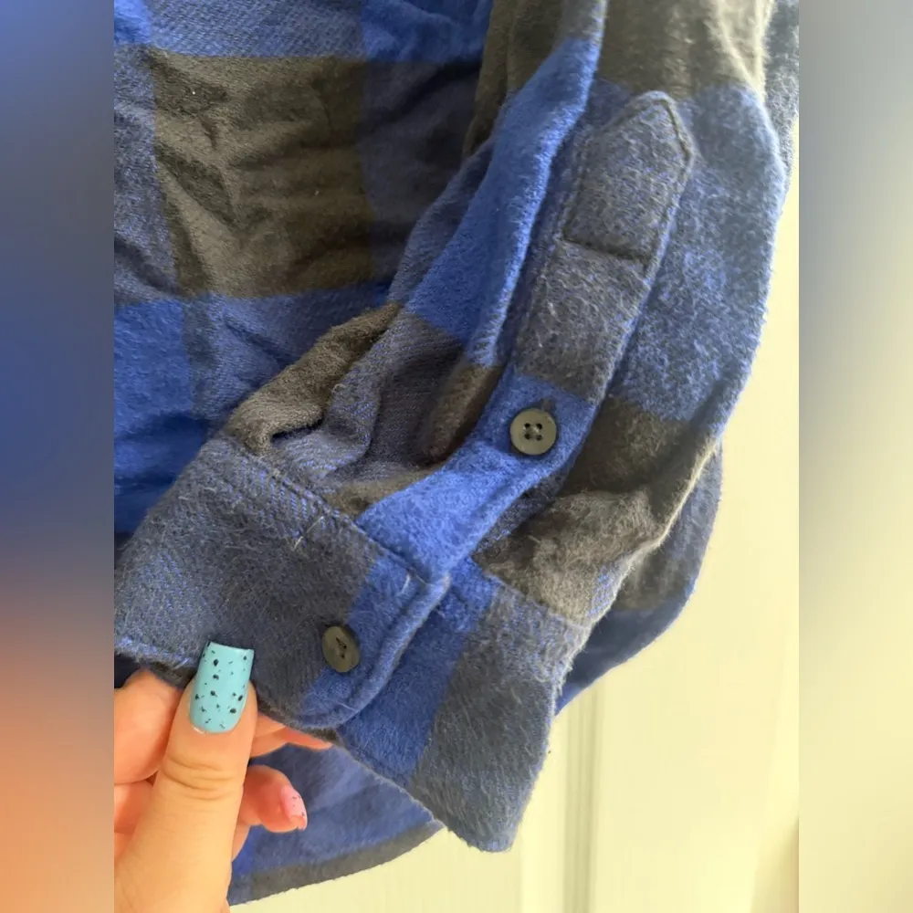Aerie LumberJane Blue & Black Buffalo Plaid Soft Brushed Flannel Shirt - size M - Image 3