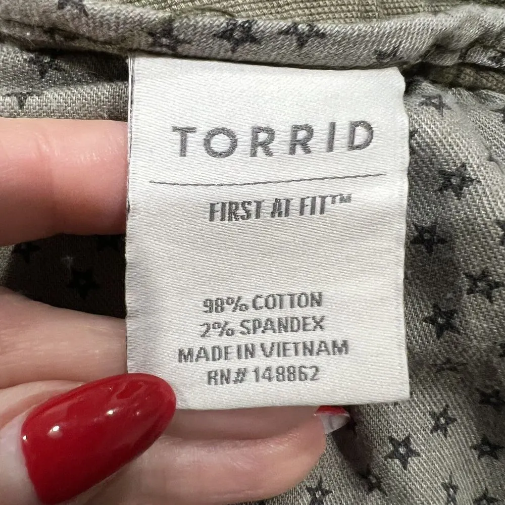 Torrid Plus Size 22 Crop Aviator Skinny Stretch Twill Mid Rise Pants Army Green - Image 10