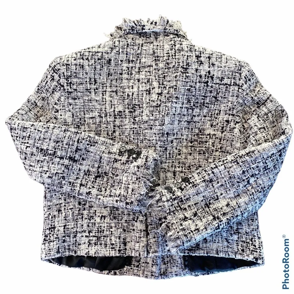 Alice + Olivia Cropped Boucle Jacket Black & White Size S - Image 6