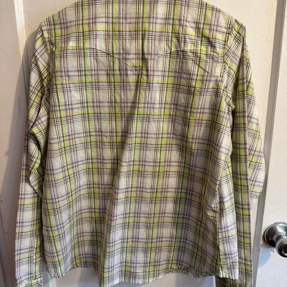 Wrangler Wrancher Western Plaid Shirt Long Sleeve Womens L Yellow Button Down - Image 4