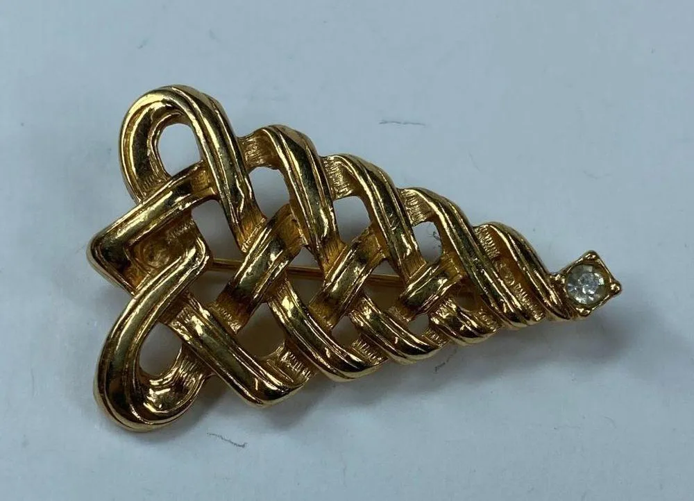 Avon Marked Gold Tone Braded Christmas Tree Holiday Jewelry Pin Brooch - Image 16