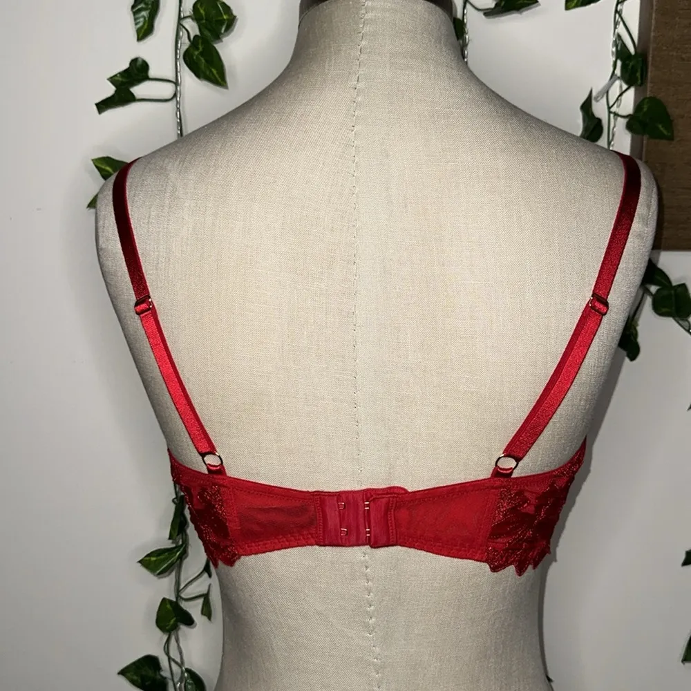 Victoria’s Secret Red Mesh Lacey See Through Low Cut Demi Bralette - Image 4