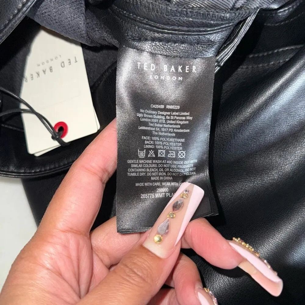 Ted Baker London Black Plaider Faux Leather Panel Crop Ankle-Length Trousers - Image 12