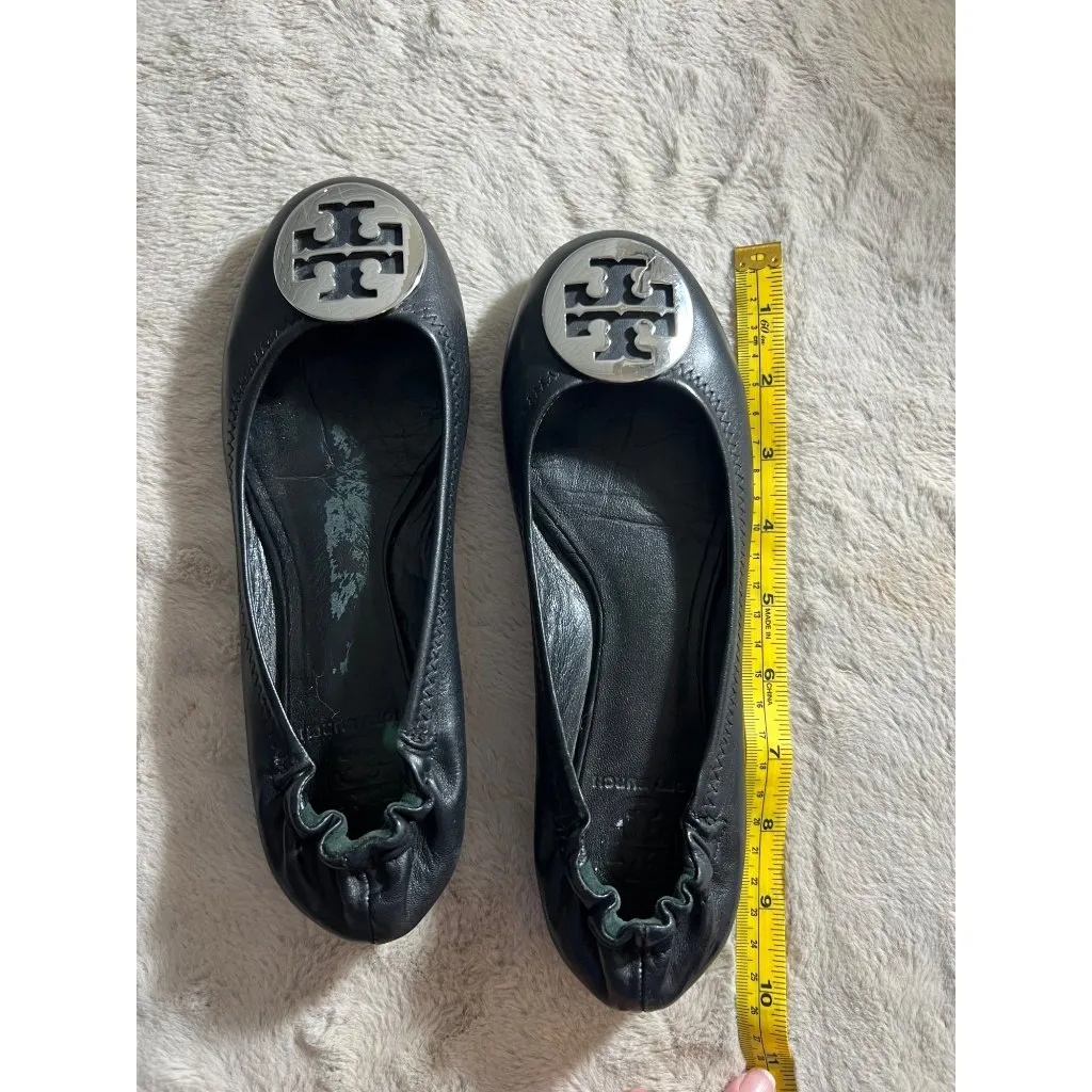 Tory Burch Womens Black Leather Minnie Travel Ballet Flats W/ Logo Medallion - Image 9