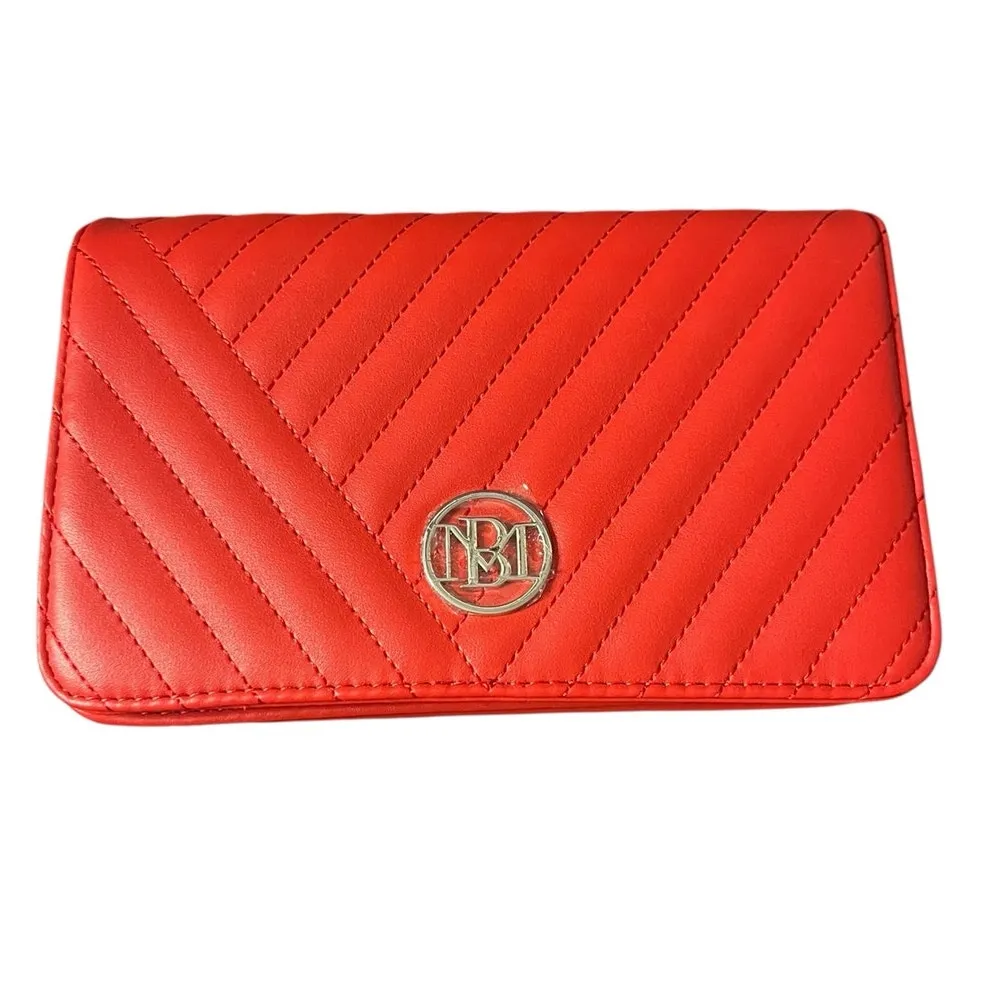 Badgley Mischka Quilted Crossbody Bag Brick Red Vegan Leather w/ Chain - Image 13