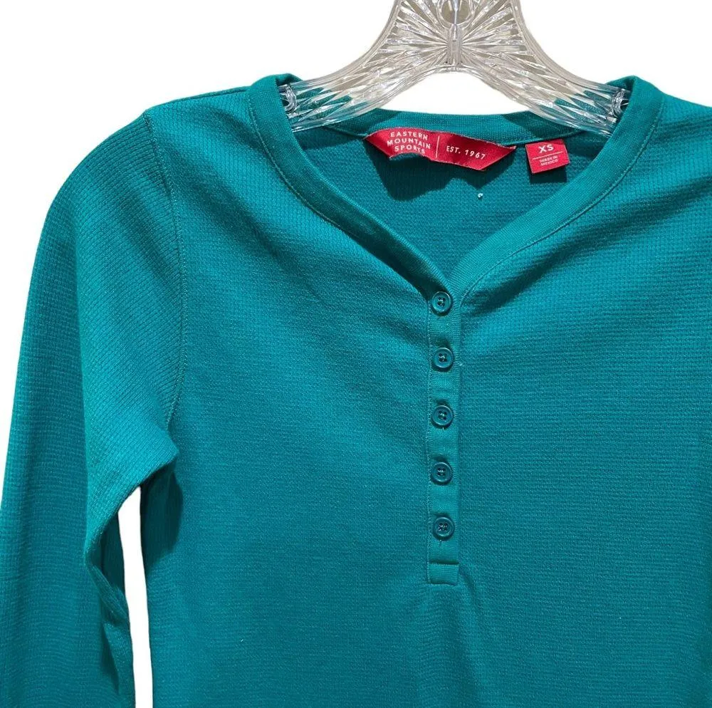 Eastern Mountain Sports Henley Thermal Green Blue Size XS - Image 3