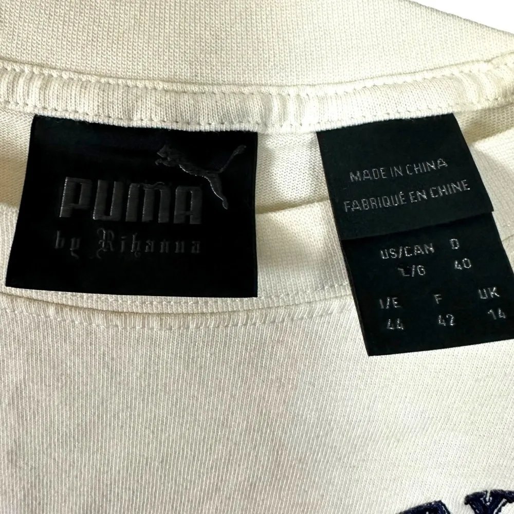 Puma X Fenty University Cropped Vintage Tee in Cream Large Rhianna Baby Tee - Image 12