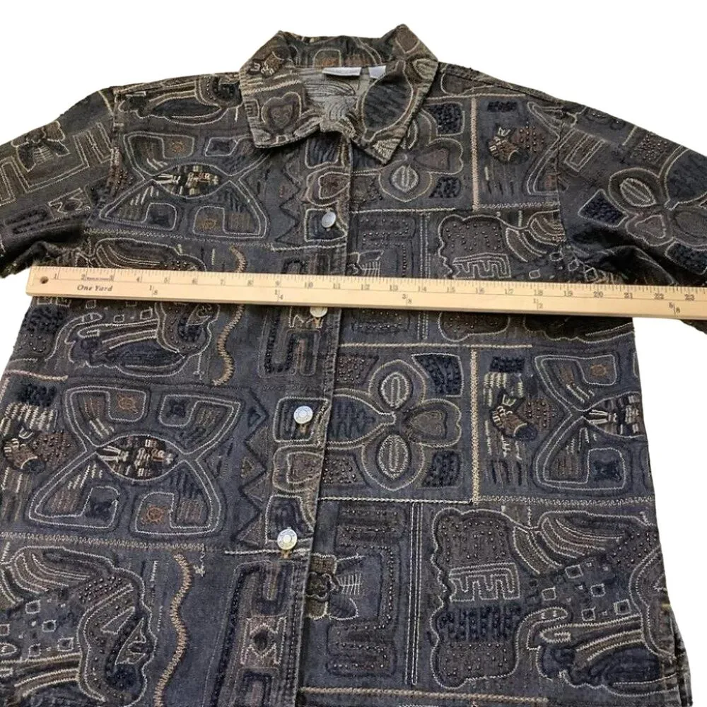 Chicos Size 1 Embroidered Beaded Thick Jacket Unique Trendy Pattern Abstract - Image 6