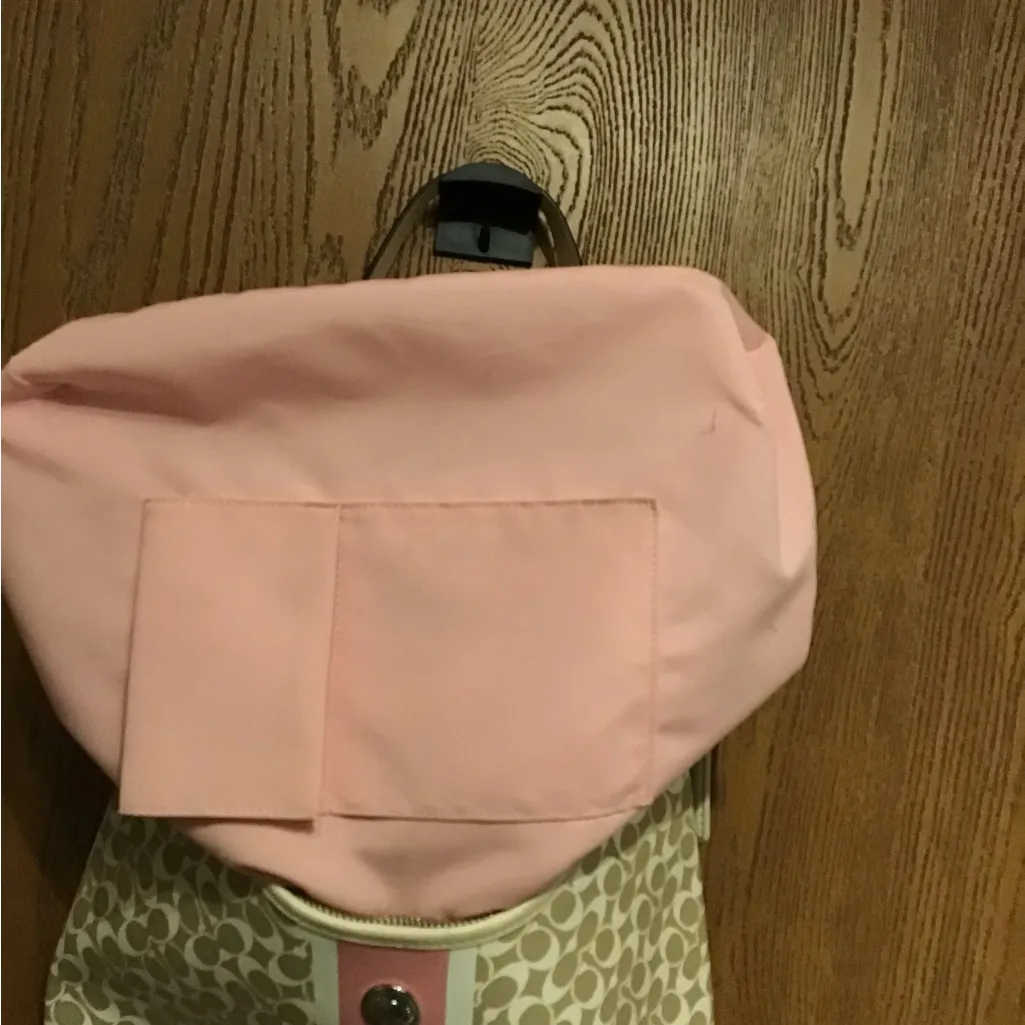 COACH CHELSEA SIGNATURE BEIGE PINK STRIPE LEATHER TRIM CROSSBODY SHOULDER BAG - Image 8