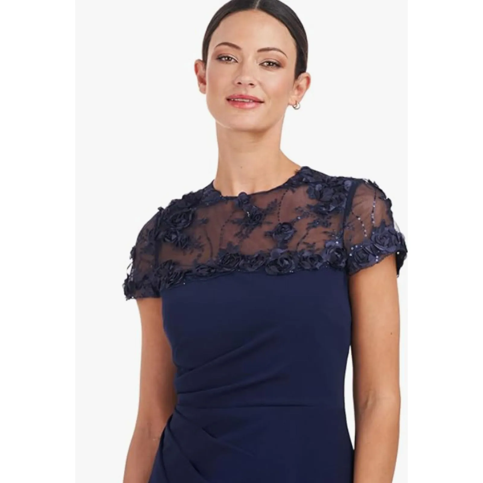 EUC J S Collections Laney Soutache Yoke Navy Maxy Slit Lined Gown Dress Sz 4 - Image 4