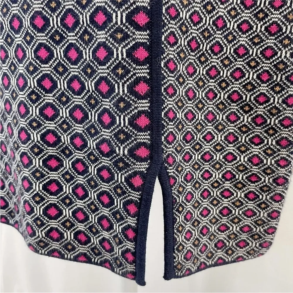 Geo Knit Dress Front Slits Short Sleeve Mini Navy Pink Size XS - Image 7