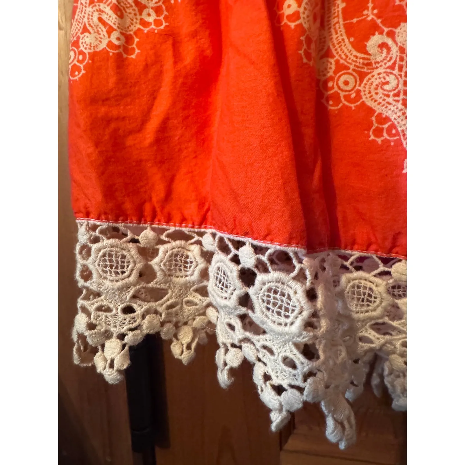 Sundance Boho Tiered Maxi Skirt Orange White Lace Trim Crochet Boho Festival L Size L - Image 4